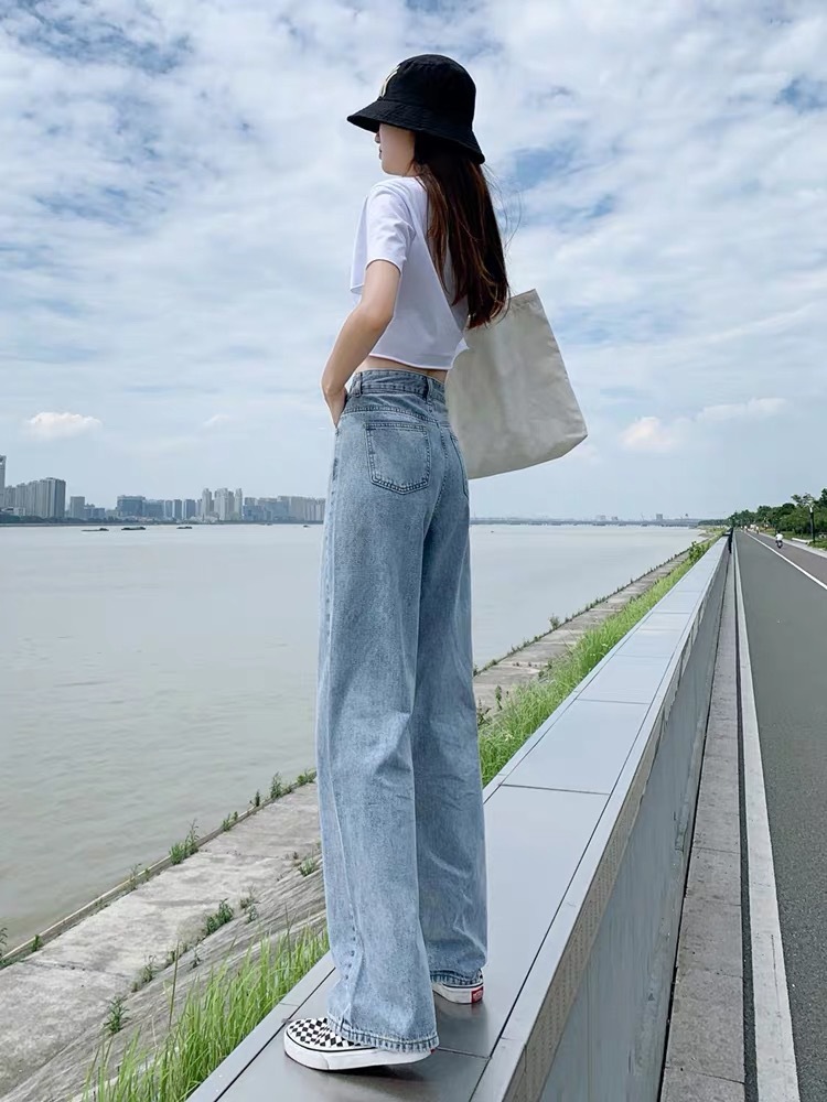 High Waist Wide Leg Pants Spring and Autumn Jeans Women's New Loose Drooping Mop Straight Pants