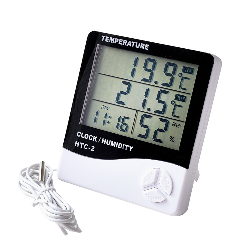 Htc-2 Indoor and Outdoor Temperature Hygrometer Alarm Clock Creative Home Dual Temperature Display with Probe Electronic Thermometer
