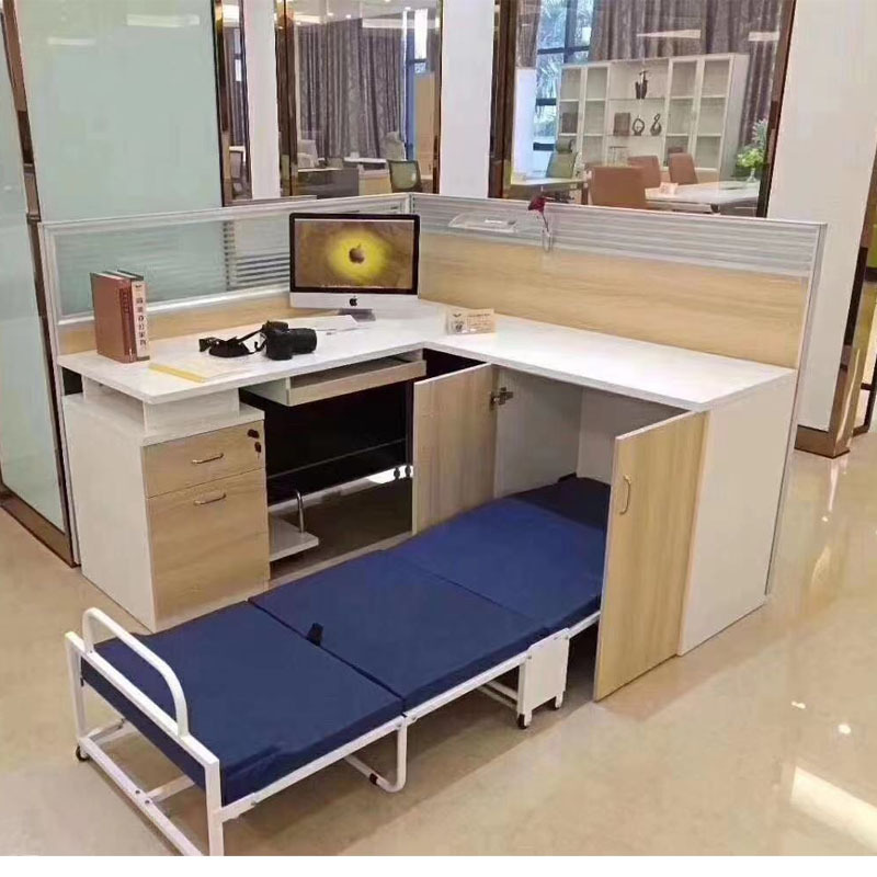 办公桌带午休床员工桌椅带床的屏风隔断办公桌床一体工位床
