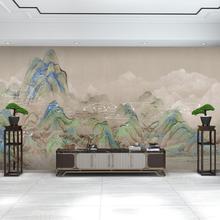 新中式山水电视背景墙壁纸墙布客厅沙发书房壁布设计无缝壁画