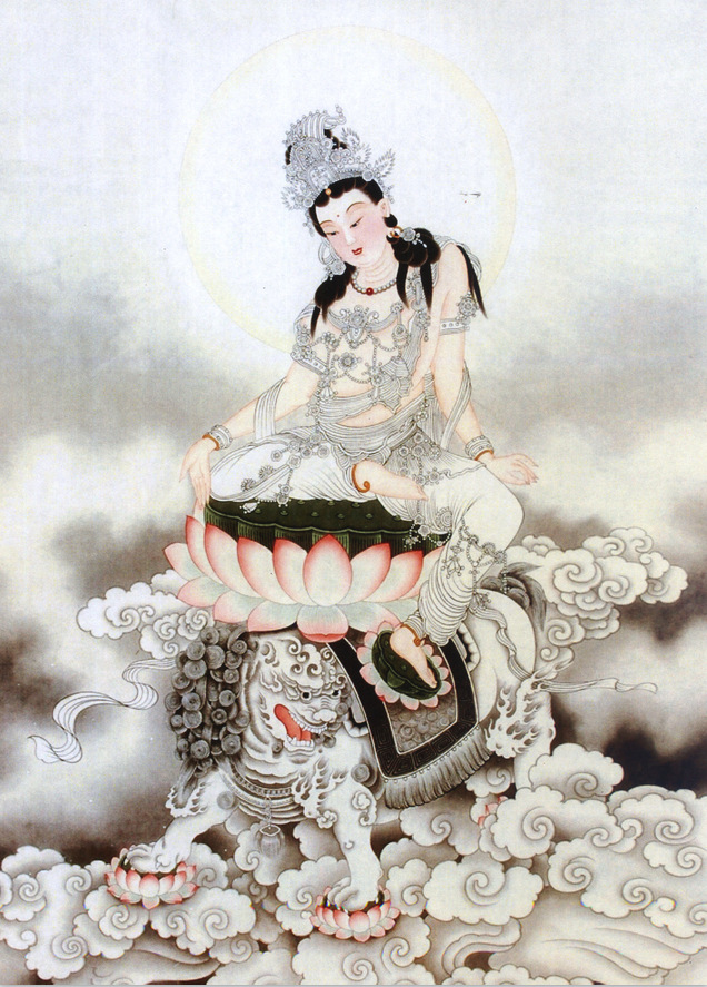 文殊菩萨麒麟坐骑祥云宗教人物印花十字绣