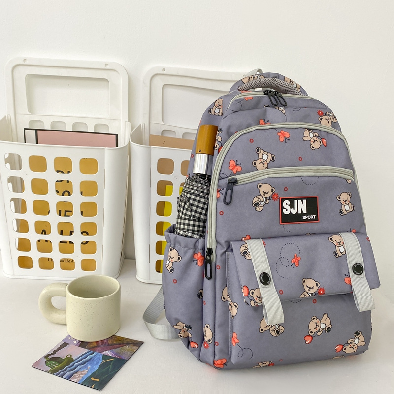 Junior High School Schoolbag Female Large Capacity Japanese Leisure Niche Backpack Cute Cartoon Bear Printing College Students' Backpack