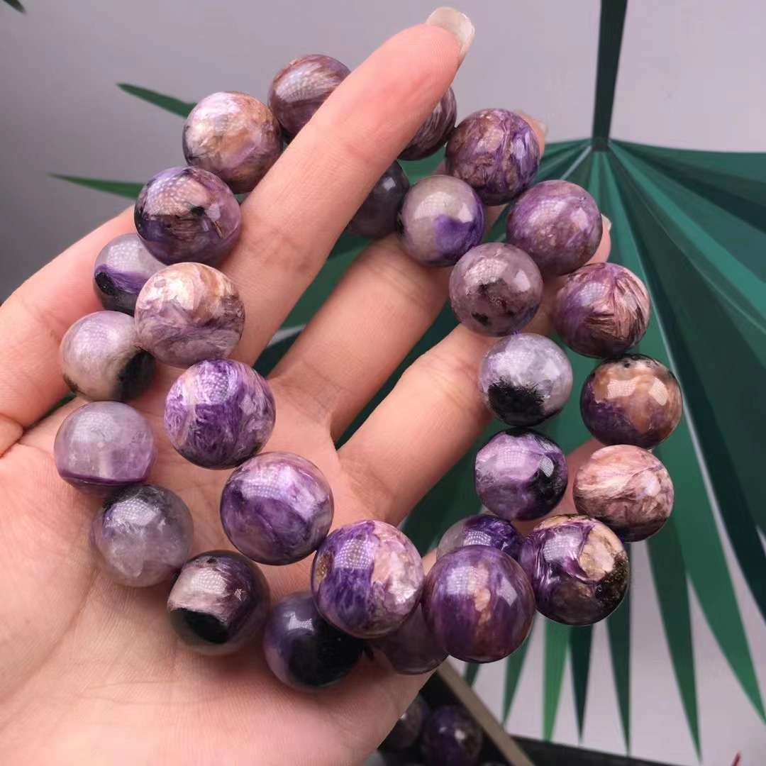 石来鸿运天然紫龙晶单圈手链 紫色水晶手串 精品单珠 男女情侣款