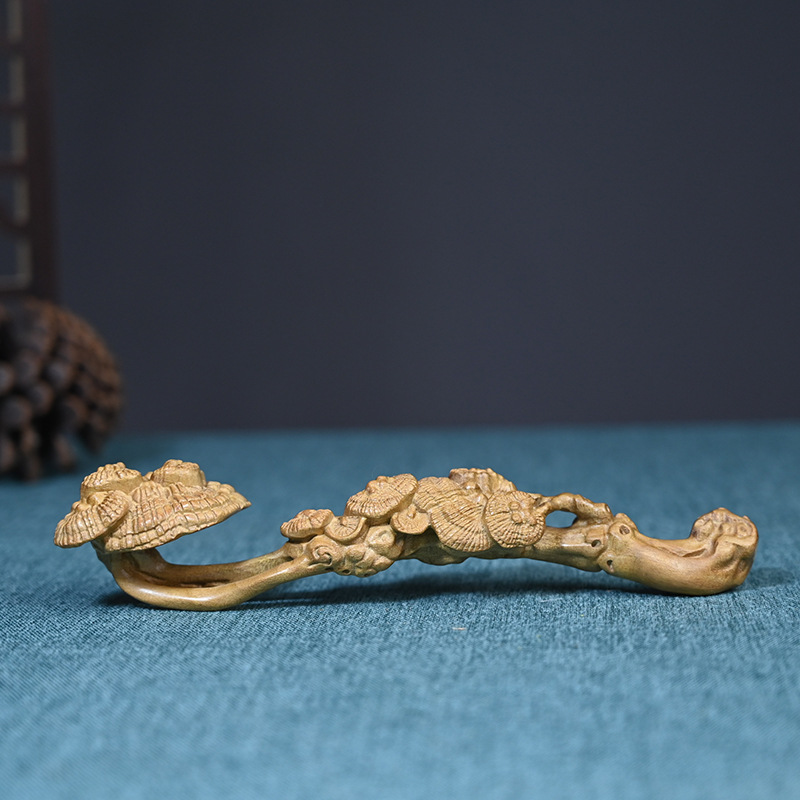 金丝楠木雕刻灵芝如意家居摆件实木手把件办公室摆饰收藏创意礼品