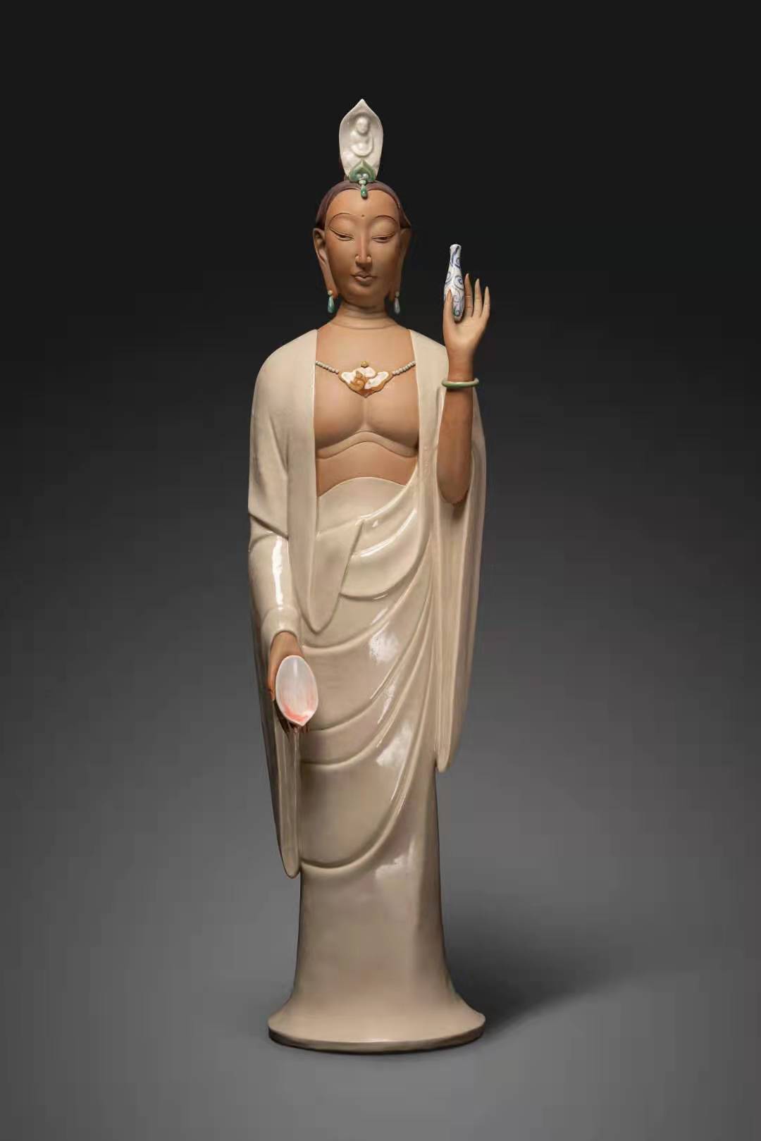 观音菩萨佛像陶瓷摆件中式禅意石湾公仔客厅玄关招财镇宅