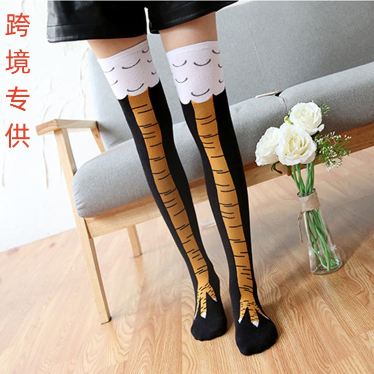 鸡爪袜女春秋搞怪创意同款长筒过膝袜网红袜高筒运动棉袜跨境专供