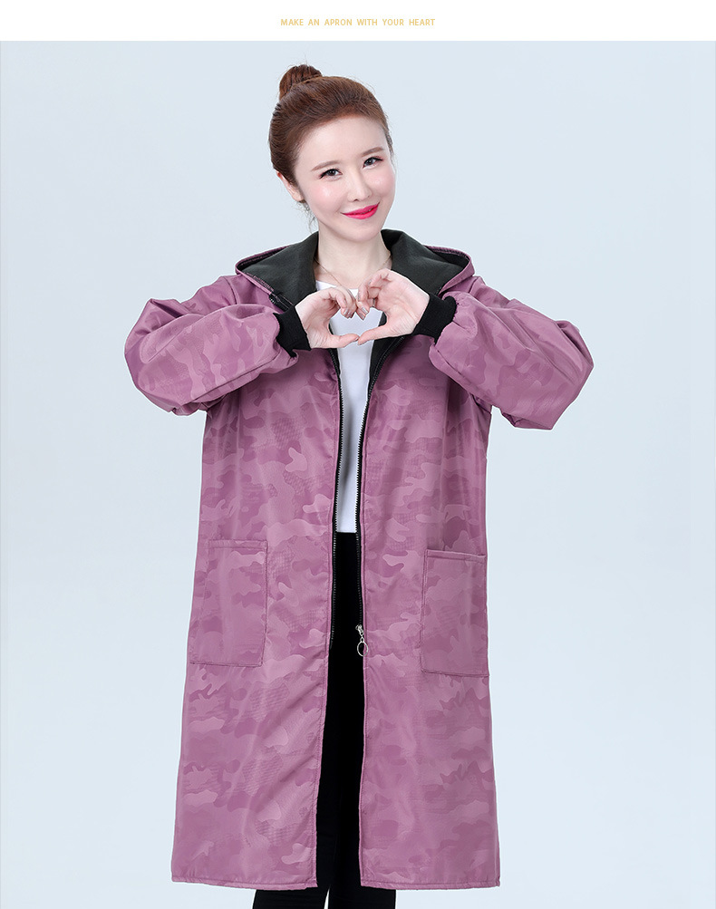 灶衣加绒珊瑚绒加长款罩衣女过膝防水围裙男加厚保暖外套工作服i