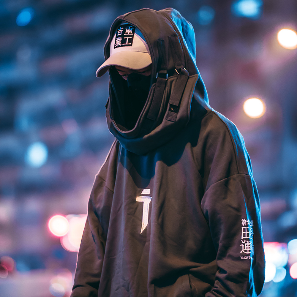 吉业重工机能风忍者鱼嘴卫衣男嘻哈情侣连帽套头卫衣女赛博朋克