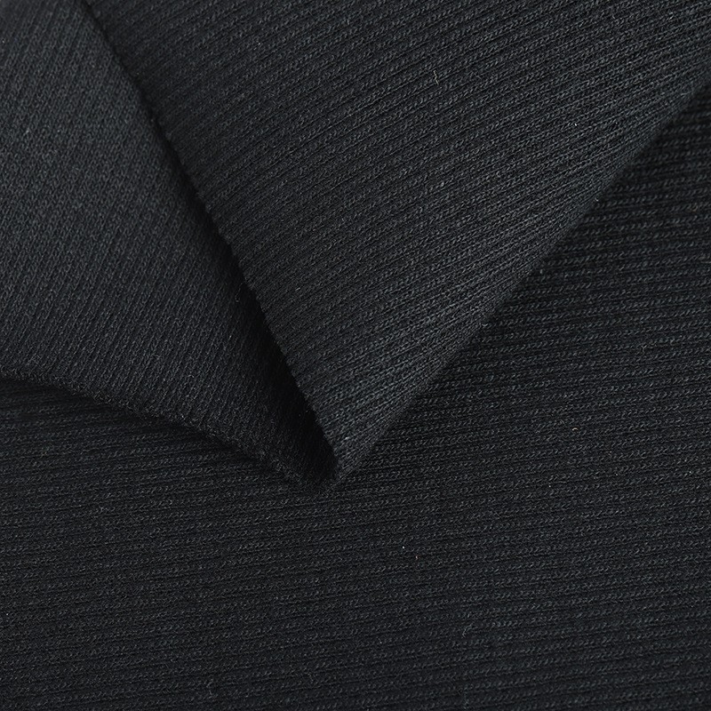 厂家直销21支cvc黑色2×2弹力罗纹针织面料 袖口领口下摆螺纹布