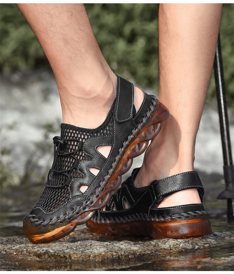 新款男士包头沙滩凉鞋男牛皮男士凉鞋2022男士罗马大码凉鞋速卖通