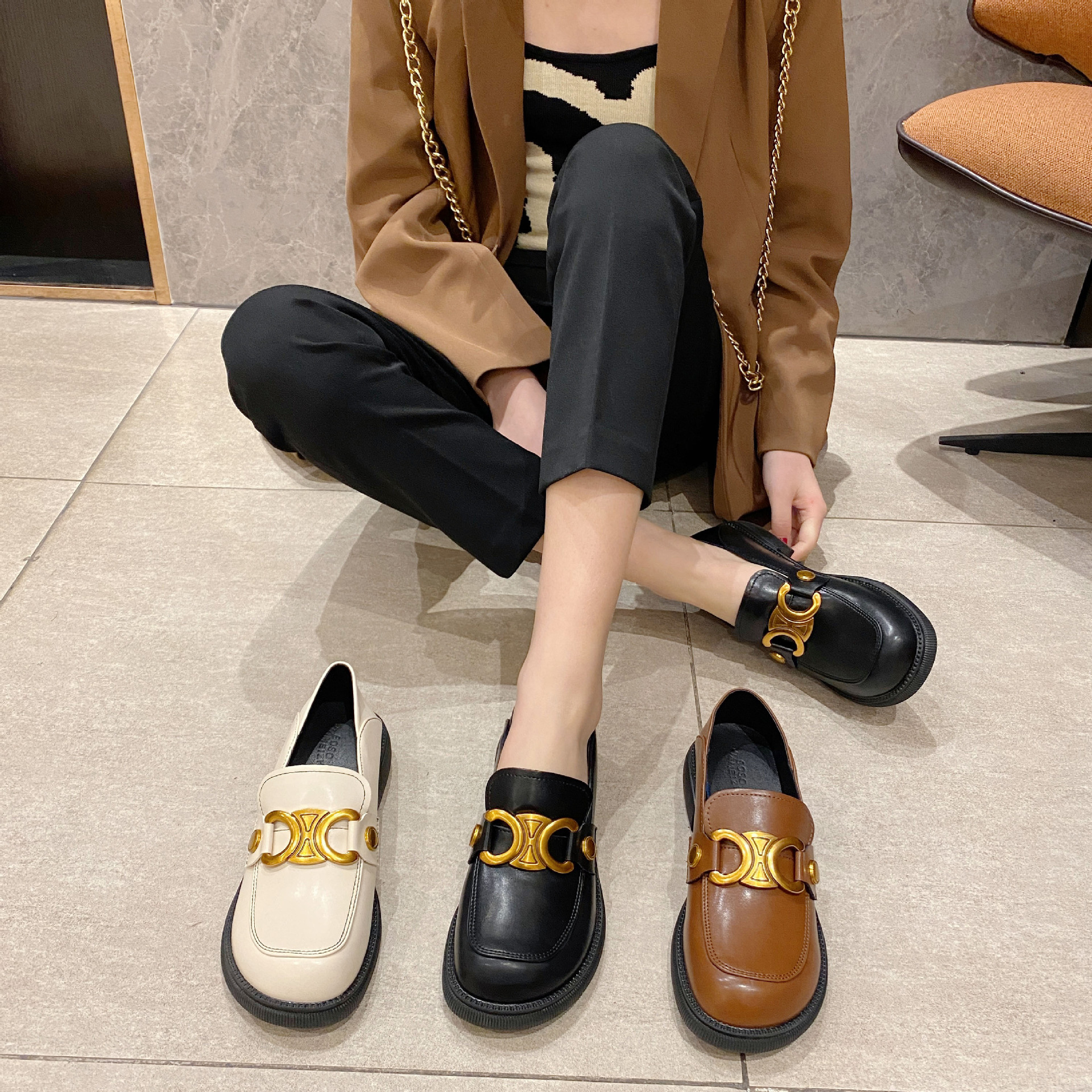 【sheii苏茵茵】巴黎街头~凯旋门复古真皮乐福鞋小皮鞋女春秋冬