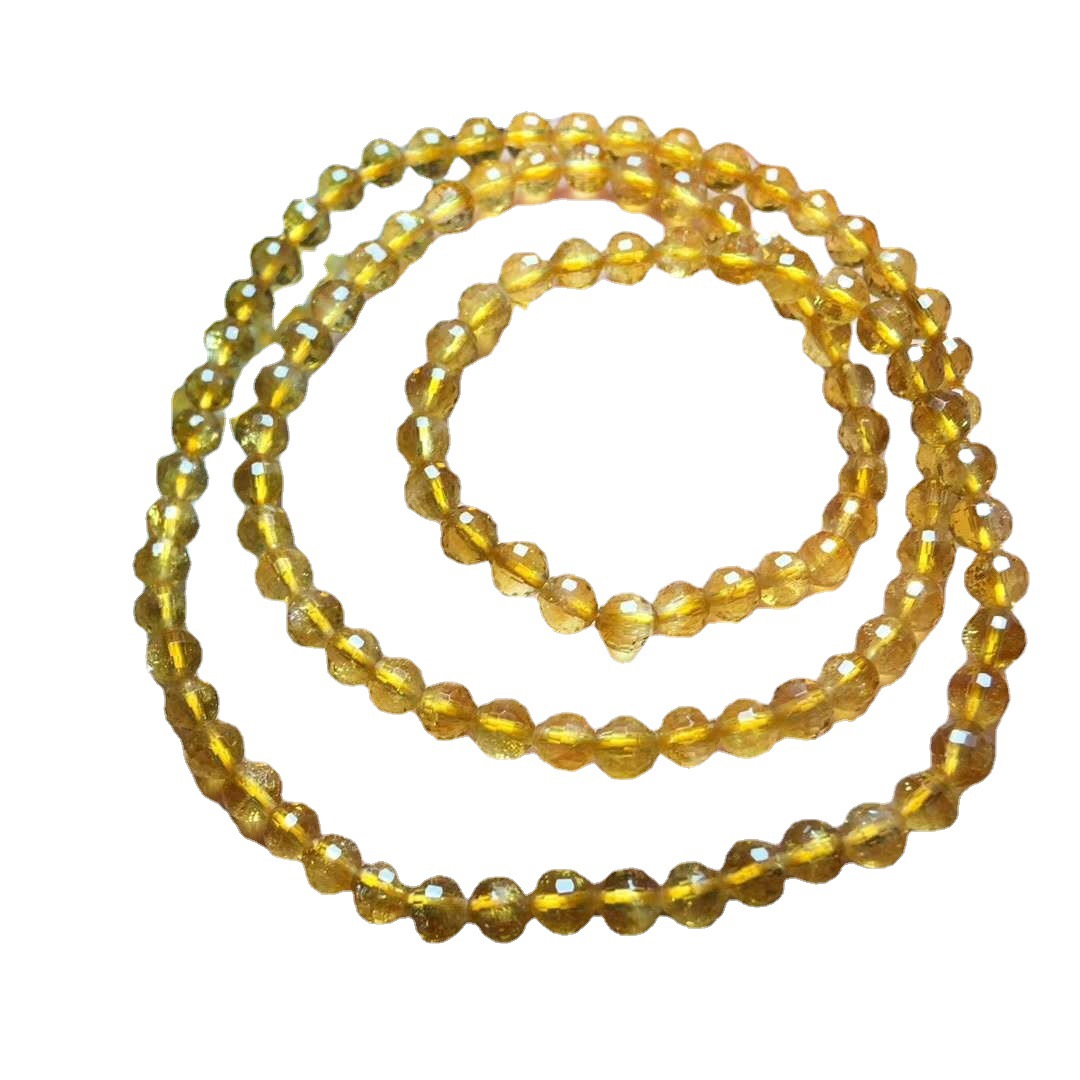 黄水晶手链 天然巴西黄水晶切面多圈圆珠手链 招财手串 饰品批发