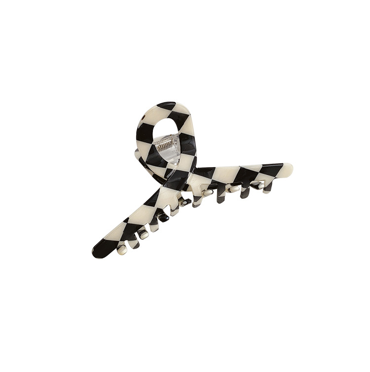 Black and White Series Chessboard Grid Grip Hair Clip Hairpin Shark Clip Hairware Female Plaid Large Intestine Hair Ring Headband Hair Accessories