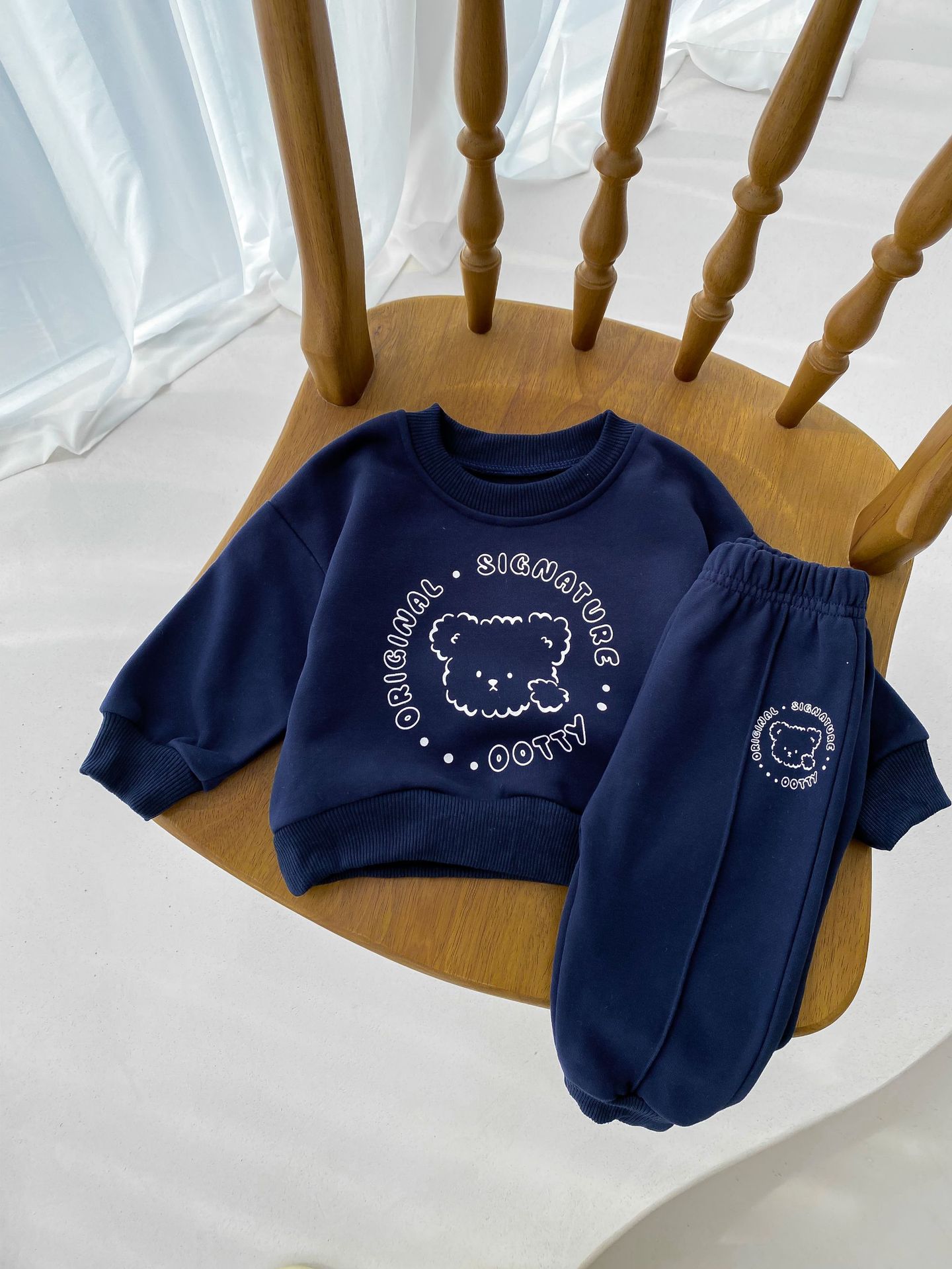 24 Spring New Korean Style Baby Clothes Children's Suit Ins Sports Cute Bear Two-Piece Long Sleeve Trousers