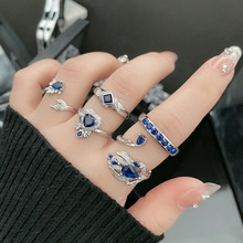 欧美跨境丘比特之羽蓝色锆石时尚开口戒指女爱心气质高级指环配饰