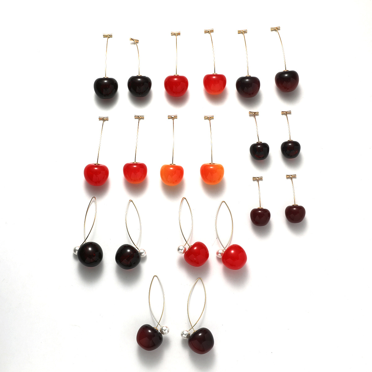 Cherry Solid Color Transparent Cherry Size Reddish Yellow Cherry Girl Heart Ins Internet Celebrity Long Pearl Earrings