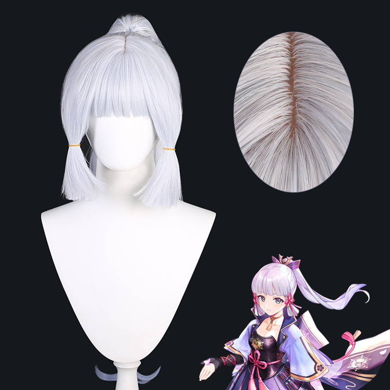 原神假发 神里绫华cos假发 造型角色款淡银色单马尾cosplay长发