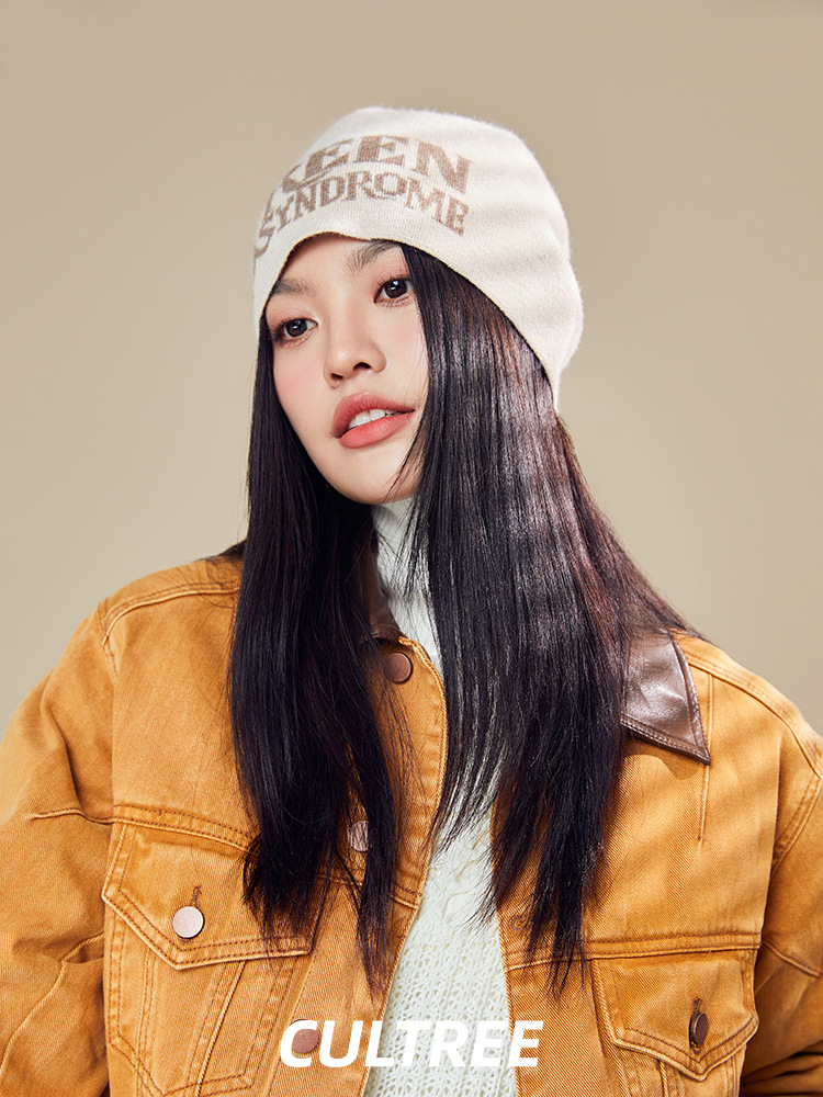 jennie宋智孝同款字母拼色针织帽子女两面戴个性包头毛线帽冷帽潮