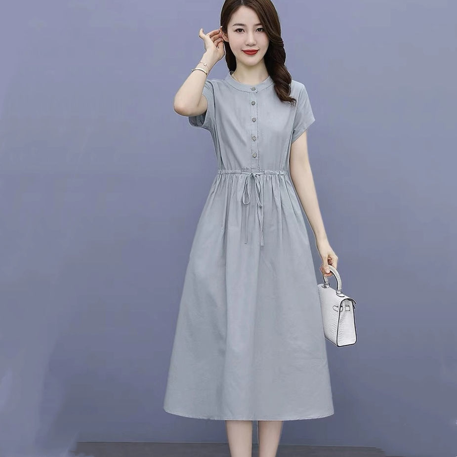 2023 Summer New Elegant Cotton and Linen Dress for Women Korean Style Slim Youthful Slimming Mid-Length Lady Style Dress