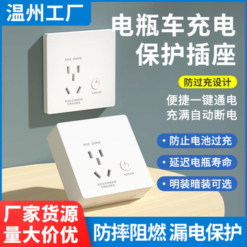 电动车充电保护插座智能防过充电瓶保护器86型明装暗装充满自断电