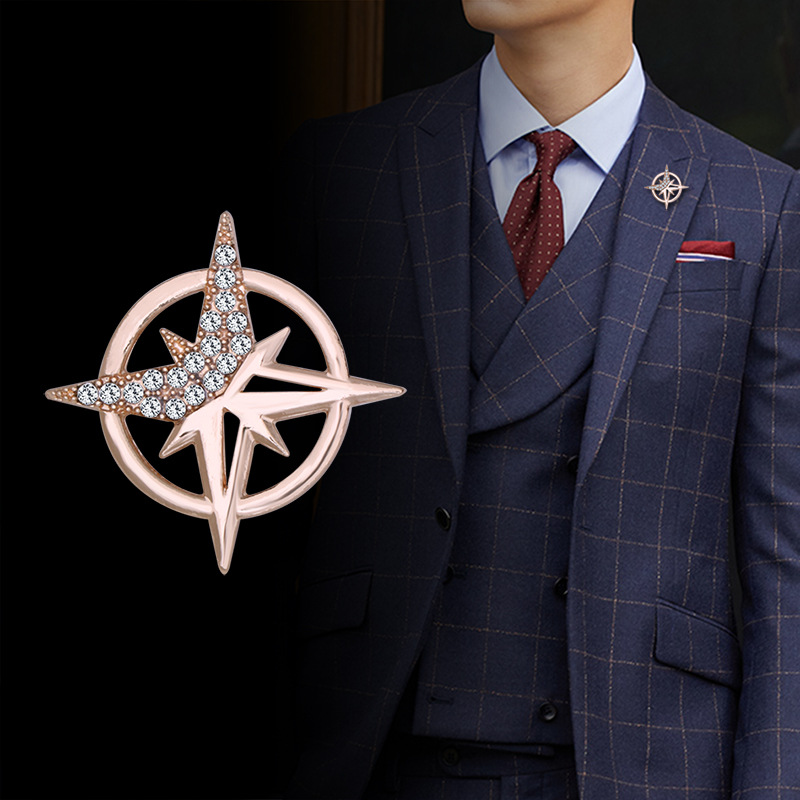 韩国个性男士胸针星芒圆环扣针胸花小西装配饰徽章满钻六芒星领针