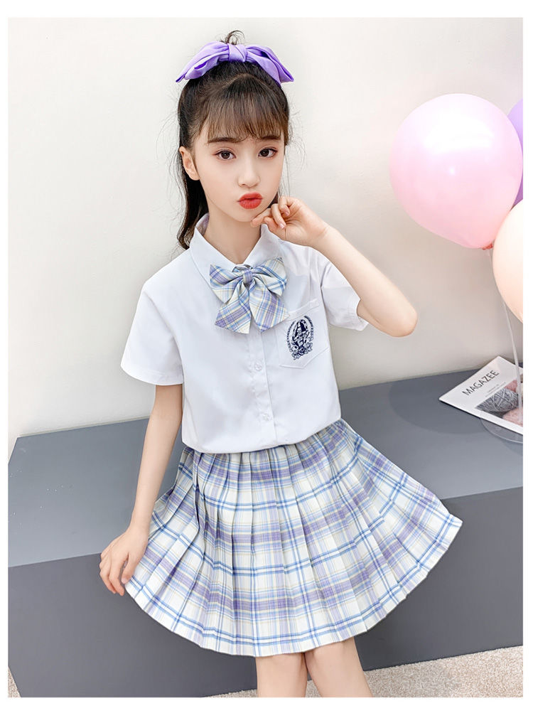 儿童jk制服格裙套装百褶裙正版皓海短袖10岁女童学院风一件代发