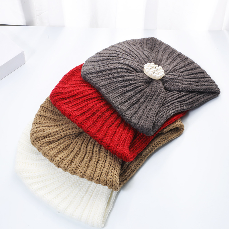 European and American Sun Pearl Diamond Women's Cross Warm Hat Indian Wool Knitted Hat Fashion Autumn and Winter Wool Hat