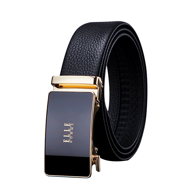法国elle homme男士皮带男牛皮腰带高档名牌自动扣纯牛皮裤带潮