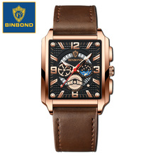 宾邦BINBOND品牌手表方形镂空批发多功能石英表男士皮带手表男表