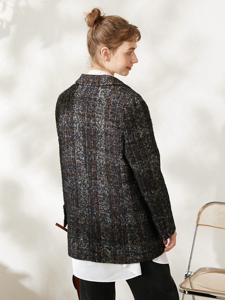 米可帛恩高奢款羊毛西装外套高级感格纹垂感秋季上衣女83978