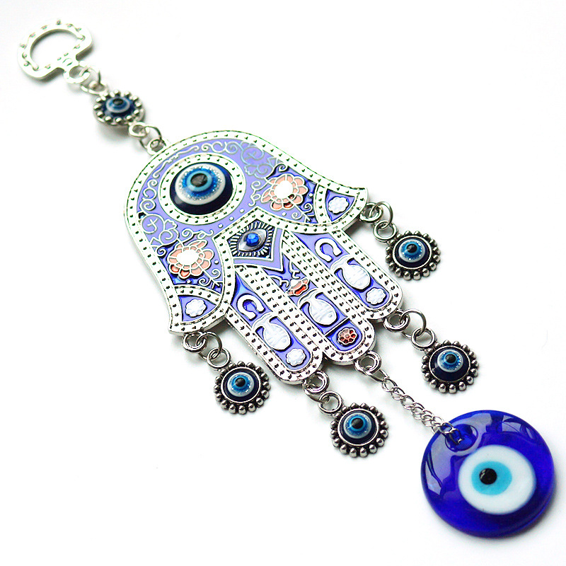 Cross-Border Supply Turkish Blue Eyes Ornament Fatima Hand Alloy Pendant Home Office Wall Hangings