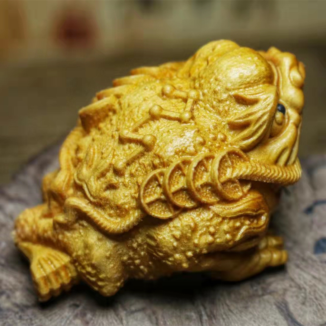 崖柏木雕刻抖音网红手把件金蟾摆件文玩工艺品一件代发厂家批发