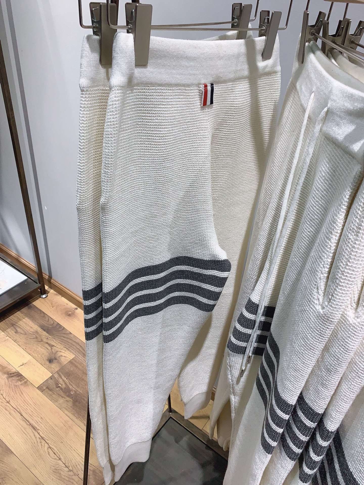 潮牌tb华夫格针织羊毛卫裤男士四条杠束脚裤女白条纹休闲百搭裤子