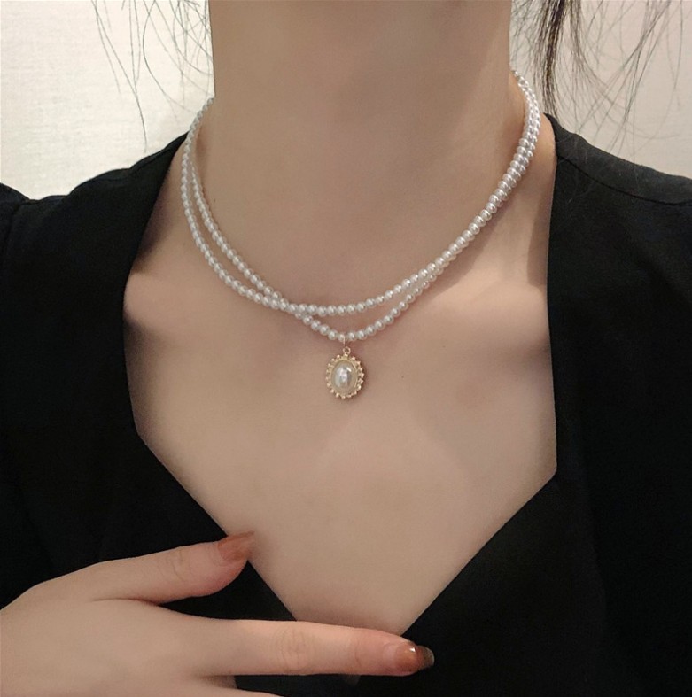 Retro Baroque Double-Layer Pearl Necklace Women's Simple Temperament Choker Necklace Fashion Short Necklace Neck Accessories