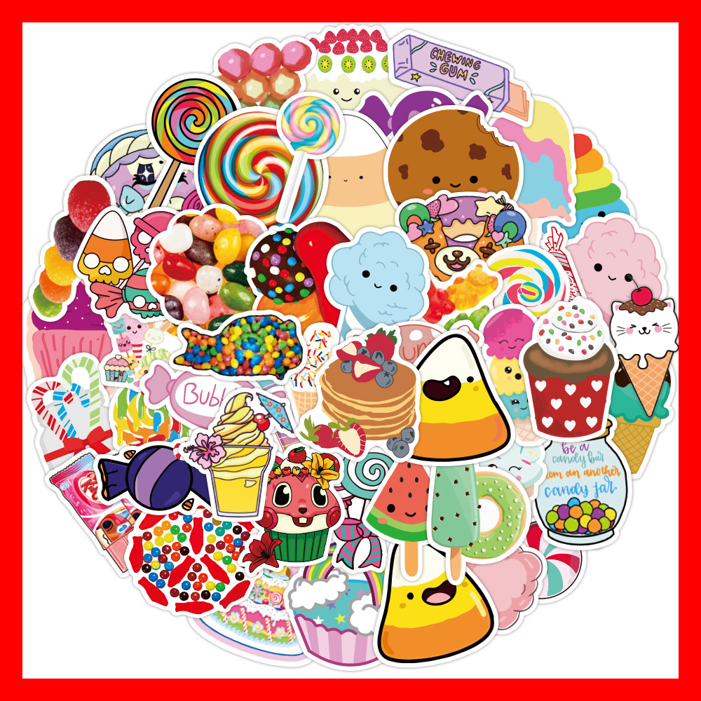 50张七彩糖果卡通涂鸦贴纸行李箱笔记本电脑汽车防水pvc贴纸批发-阿里