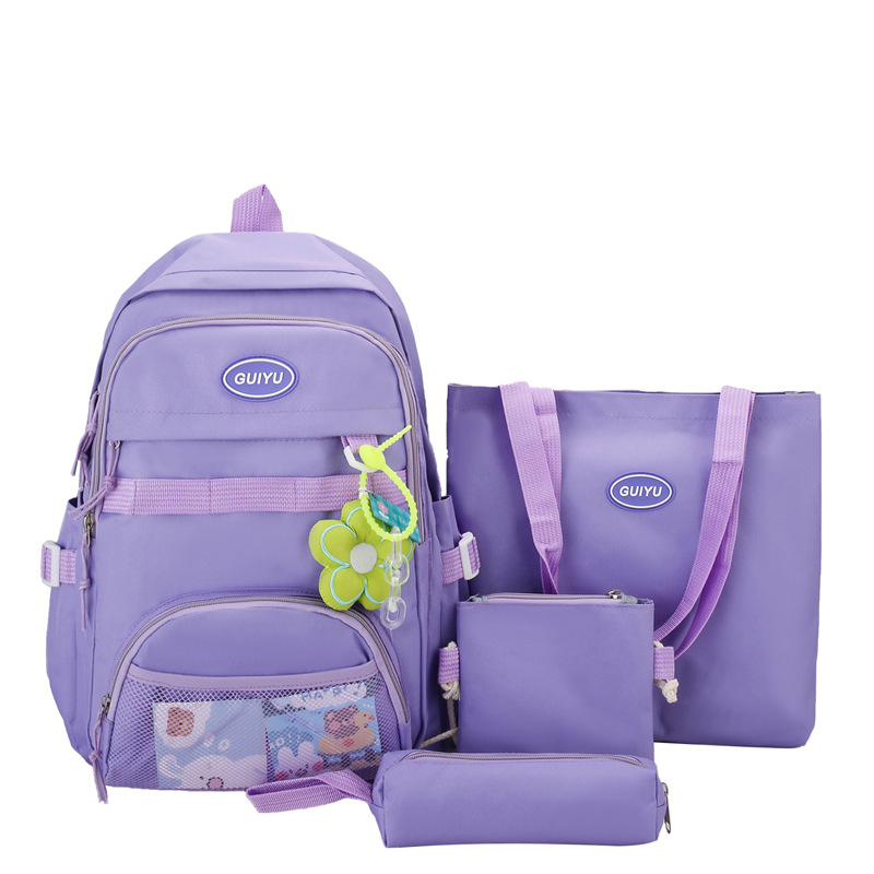 Factory Wholesale Fashion Backpack Qiyu Primary School Student Schoolbag Four-Piece Fashion Simple Leisure Bag