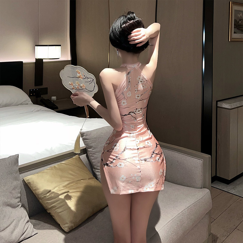 纯欲情趣旗袍镂空立领包臀裙古风连衣裙制服诱惑免脱开叉复古旗袍