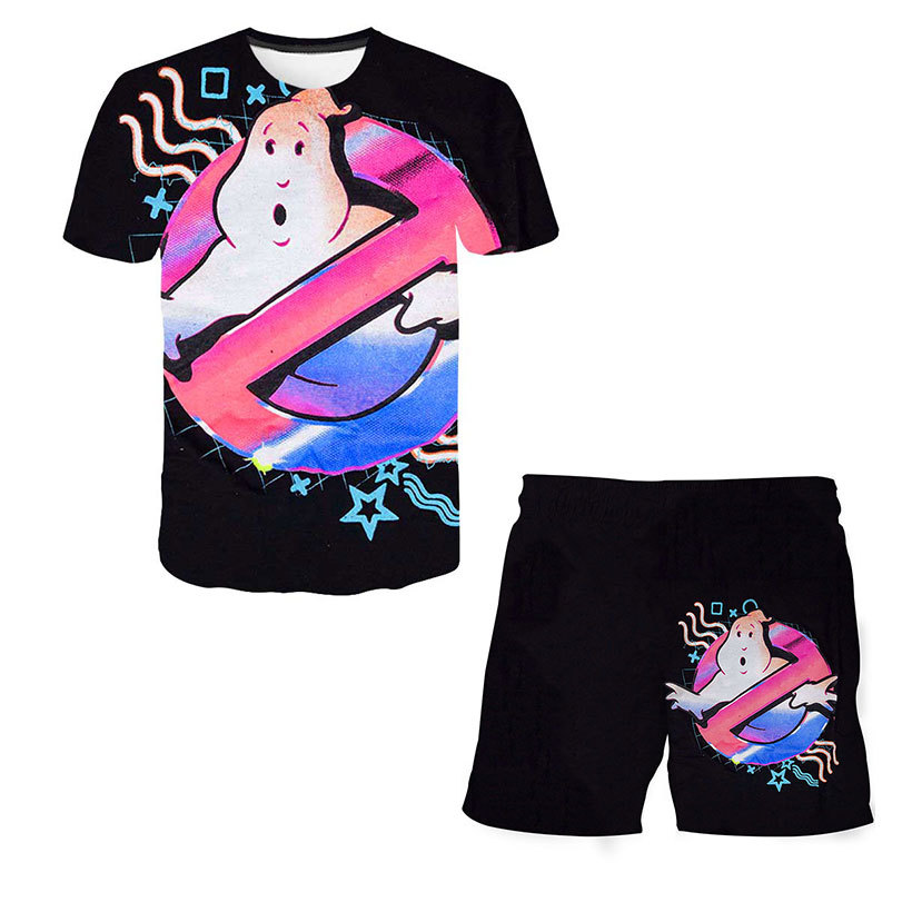 夏季跨境3d新款t恤ghostbusters潮流男女童装 圆领青少年短袖套装