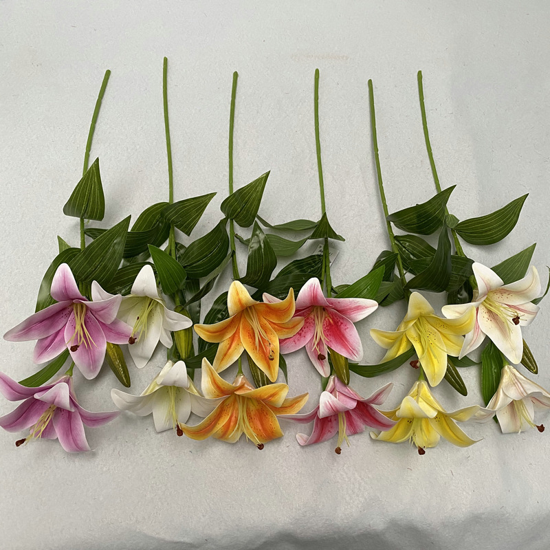 Artificial Flower And Artificial Plant 3d Small Single 2-Head 3-Head Cloth Artificial Lily Fake Flower Wedding Home Furnishing Decoration Artificial Flower Floral