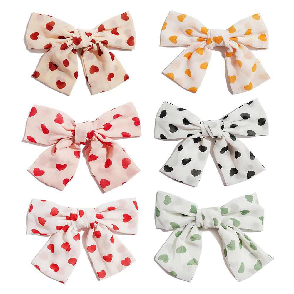 Korean Style Big Bow Polka Dot Love Heart-Shaped Hairpin Ins Style Sweet Chiffon Ponytail Clip Women's Hair Accessories Wholesale