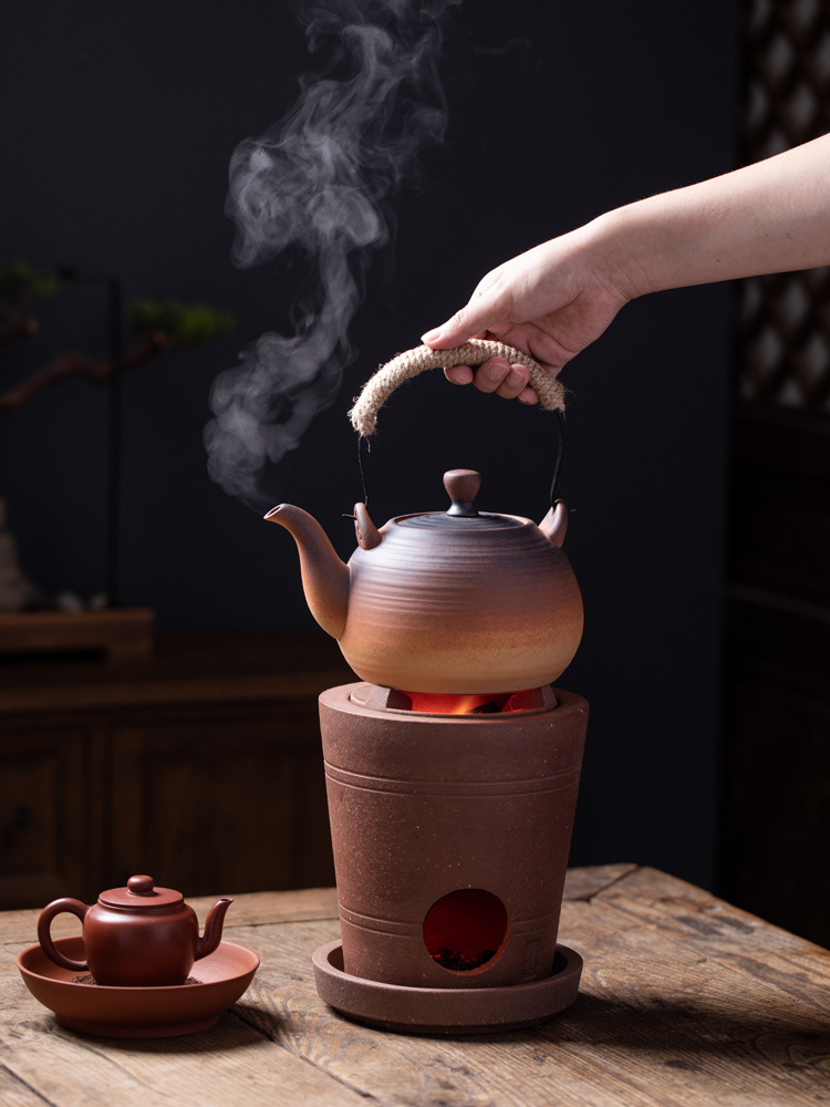 复古红泥炭炉风炉仔煮茶器陶瓷烧水壶养生陶壶复古功夫茶炉户外
