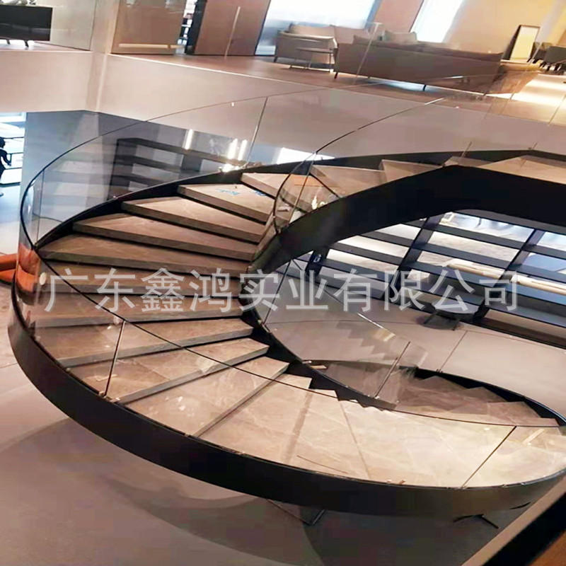 工厂直发网红钢结构加玻璃楼梯玻璃无边扶手中空厅弧形楼梯半圆型