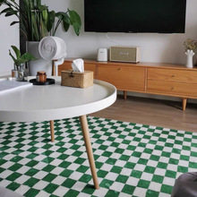 棋盘格仿羊绒地毯 创意客厅毛绒绿白格子垫ins风摩洛哥卧室床边毯