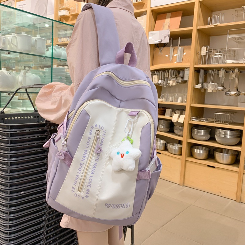 Schoolbag Junior High School Student Simple Good-looking Backpack Contrast Color Girls Backpack