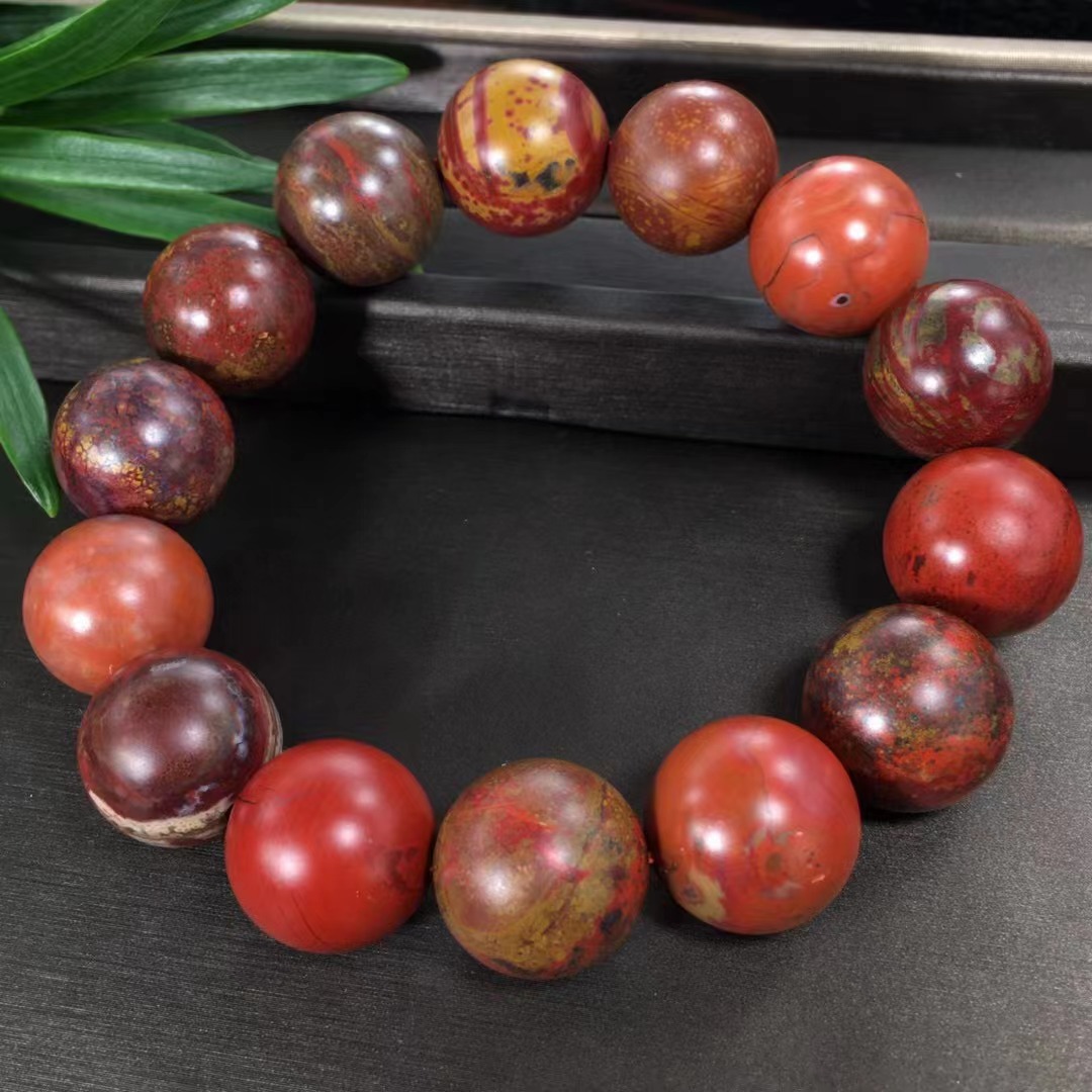 天然南红玛瑙九口料包浆手串料子细腻满肉颜色红润单圈手链配饰