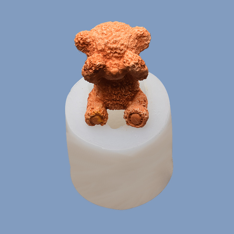 3d立体捂眼熊硅胶模具diy巧克力黏土翻糖蛋糕装饰模具 现货批发