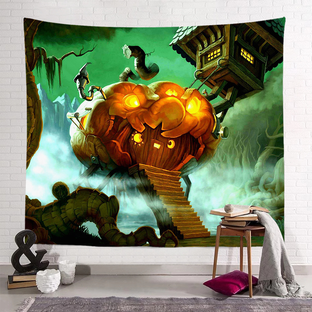 Cross-Border Home Halloween Tapestry Pumpkin Printing Bedside Background Cloth Tapestry Bedroom Wall Decoration Hanging Cloth Wholesale