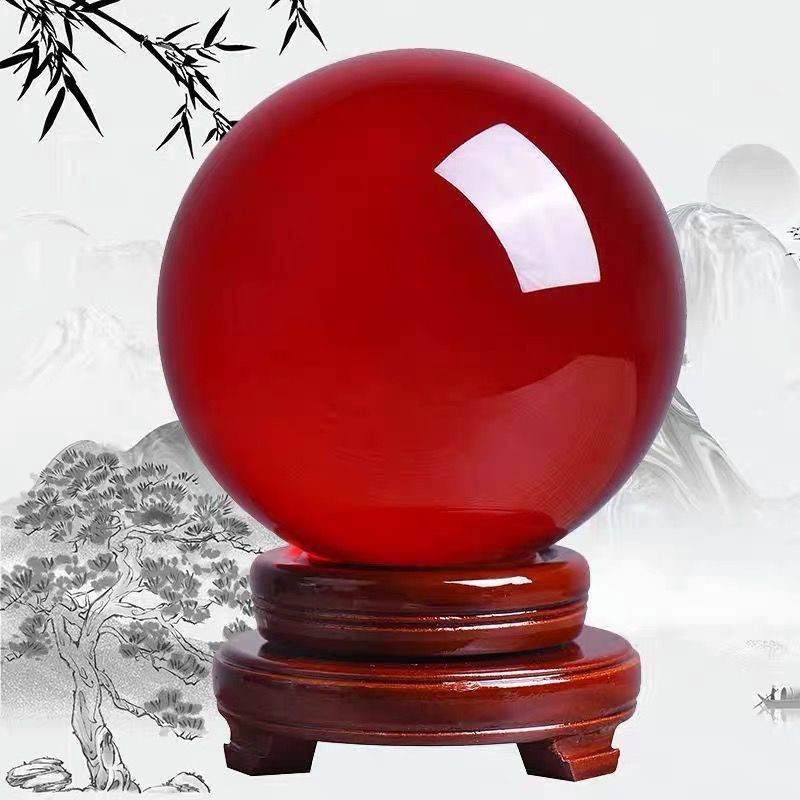 红色透明水晶球圆球装饰品家居玻璃小摆件办公桌家居开业礼品