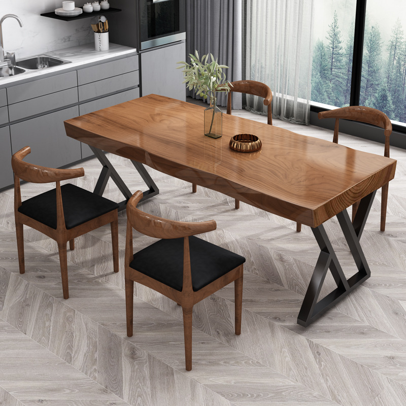 原木餐桌椅组合简约大板桌整板实木长方形loft家用餐厅北欧吃饭桌
