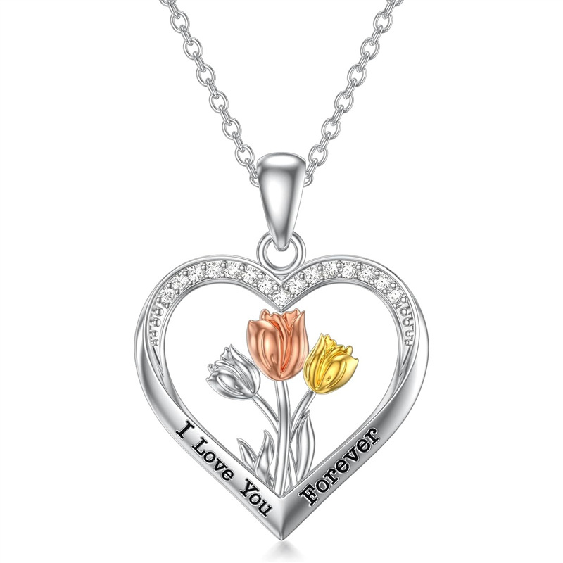 temu热卖欧美爆款跨境女式花朵滴油刻字项链best wishes节日礼物